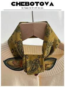 1 pieza Pañuelo suave de poliéster con estampado de dibujos animados de elementos marinos, estilo bohemio, pañuelo delgado, adecuado para primavera, verano, otoño, playa, vacaciones - Multicolor - Ver 11