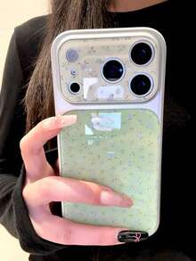 Cute Blue Floral Full Screen Green Background Instant Applicable For IPhone 17 Pro Max 16 15 14 Pro Max 17 Series Phone Case, Minimalist Lovely Floral Plant Pattern Creative Large Window Shockproof Protective Case - Green - View 2