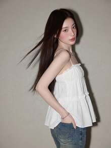 纯色时尚百搭休闲吊带背心，女士春夏款 - 白色 - 查看 3