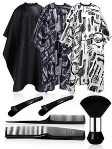 Set de 6 piezas de herramientas para cortar el cabello, que incluye delantal para cortar el cabello, cepillo para el cuello, cepillo para recoger el cabello, peine, peine de púas, pinzas para el cabello, adecuado para salones profesionales y uso doméstico - Multicolor - Ver 1