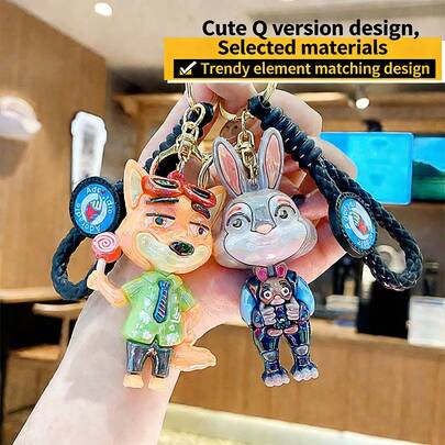 1个尼克·朱迪钥匙扣吊坠，创意可爱Y2K哥特风配饰，适用于包包、钱包、挂绳、耳机盒、汽车和学校，完美的生日礼物和派对小礼物