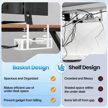 Hidden Cables Management Under Desk Tray, No Drill Management With Clamp Wire Organization, Cord Organizer Office, Home - No Damage To Desk (White) PARN - White-2 PACK - View 5