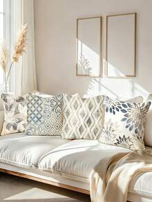 4Pcs Boho Style Decorative Throw Pillow Covers Set In White And Grey - High-End Linen Cushion Cases For Sofa, Bed, Car, And Home Decor - No Insert Included - Bohemia - View 2