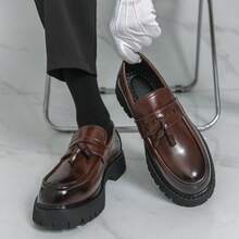 Men's Leather Slip-On Loafers With Tassels For Business Casual - Brown - View 11