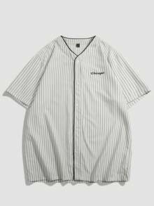 男士休闲通勤棒球短袖衬衫，夏季 - 白色 - 查看 2