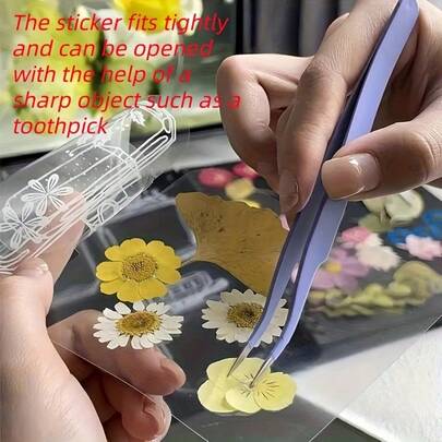 2000pcs Self-Adhesive Craft Stickers - Featuring Glossy Geometric Leaf And Flower Designs, These Reusable PET Plastic Stickers Are Perfect For Scrapbooking, Journal Marking, And Home Decor (White), Ideal For Bookmark Decoration