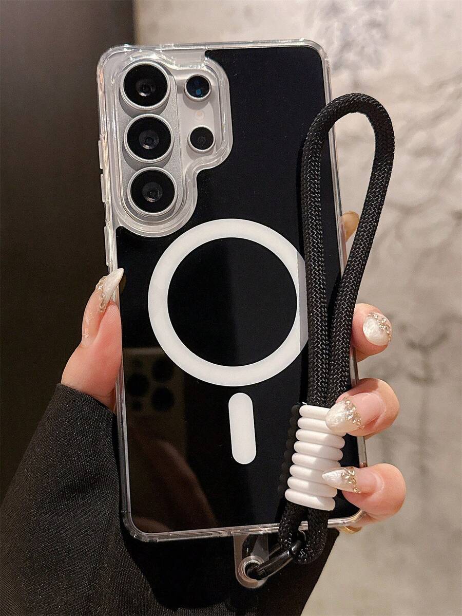 奢华纯色果冻光泽磁吸无线充电手机壳 + 尼龙挂绳，兼容三星 Galaxy S26 Ultra S25 Ultra S26 Plus S24 Ultra S23 Ultra S22 Ultra S25 S24 Plus A57 A56 A55，简约亚克力硬壳软边框防震保护套