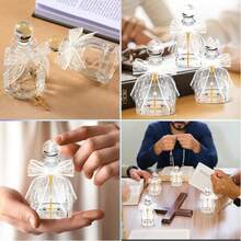 Bộ 6/12/24 chai nước thánh Công giáo, chai thủy tinh có vòng tay thánh giá vàng, túi vải organza, ruy băng (nơ ren, trắng) dùng làm quà tặng trong lễ cưới, lễ rửa tội tại nhà thờ. - Xem 5