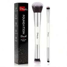 Pinceles de Maquillaje 2 En 1 Brocha de Base de Contorno de Doble Punta Paquete de 2 Brochas Correctoras Brocha para Sombra de Ojos para Cejas Líquidos Polvos Pulido Mezcla Blanco - Blanco - Ver 1
