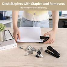 12 Pack Staplers For Desk With 12000 Staples And 12 Staple Removers Metal Non-Slip Stapling Machine Heavy Duty For Office 20 Sheet Capacity 360° Rotating Anvil - Black - View 2