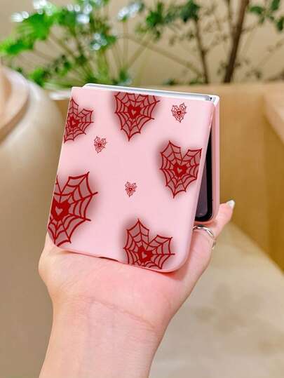 1pc Fashionable And Minimalist Skin Feel PC Material Cute And Minimalist Spider Web Heart Element Folding Phone Case, Can Protect And Prevent Falling For: SamsungGalaxy Zflip 3/Zflip 4/Zflip 5/Zflip 6/Zflip 7/ Find N3 Flip/ Razr 50 Ultra/ Razr 60 Ultra/ Razr 60/ Razr 50/XiaomiMIX Flip/Galaxy Z Flip7 FE