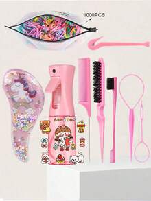 OBOVAY 1/3/6/10pcs Set Mini Cartoon Unicorn Comb & Continuous Mist Spray Bottle Set, Mist Spray Bottle With Continuous Fine Mist Function Styling Comb Set, Suitable For Adults And Girls, Volume Booster, Tail Comb, Side Comb, For Hairstyling, Salon, Barber Shop, Comb, Styling Comb, Mini Comb Set, Mother's Day Gift Set Hair Products - Multicolor - View 3