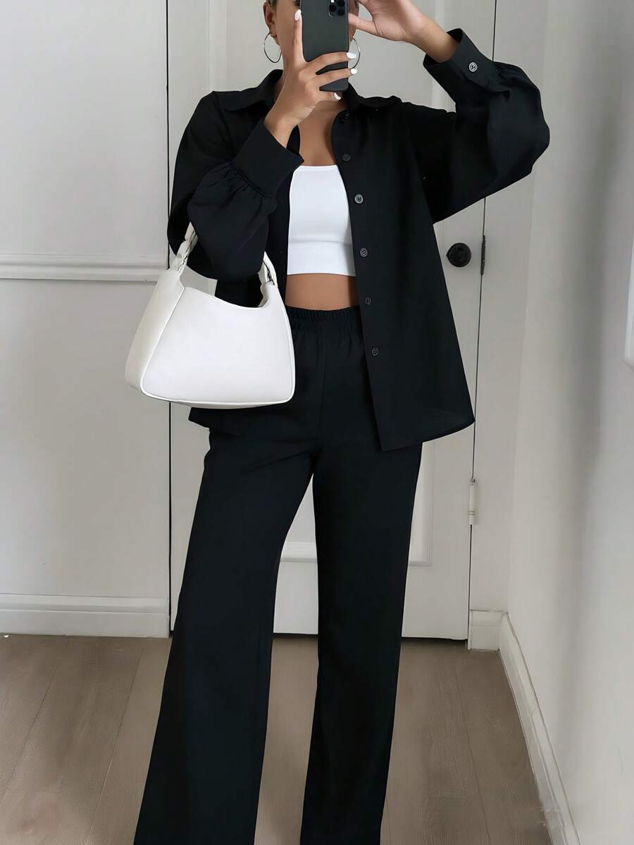 SV Women's Linen Set With Light Blouse And Casual Pants - Negro - Ver 1