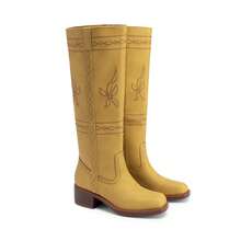 Women's Knee High Boots Pull-On Tall Shaft With Western Stitching Vintage Style Comfortable Square Toe Boots For Women - 黃色 - 查看 7
