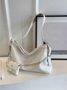 Unique Pattern Solid Color Women's Shoulder Bag, Versatile Fashion Handbag With Large Capacity, Suitable For Business Trip, Short-Distance Travel, Portable Storage Bucket Bag - White - View 7