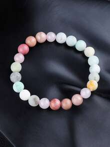 YAUKIA 1Pc Elegant Natural Stone Bracelet For Women, 8mm Frosted Amazonlite&Rhodonite&Rose Quartz Bracelet, Bracelet For Love Protection, Stretch Jewelry,Ideal Gift - Multicolor - View 5