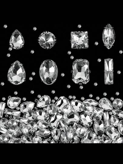 240Pcs Glass Rhinestones Mixed Gems Shape Clear Flatback Claw Rhinestones For Jewelry Clothes Shoes Costume