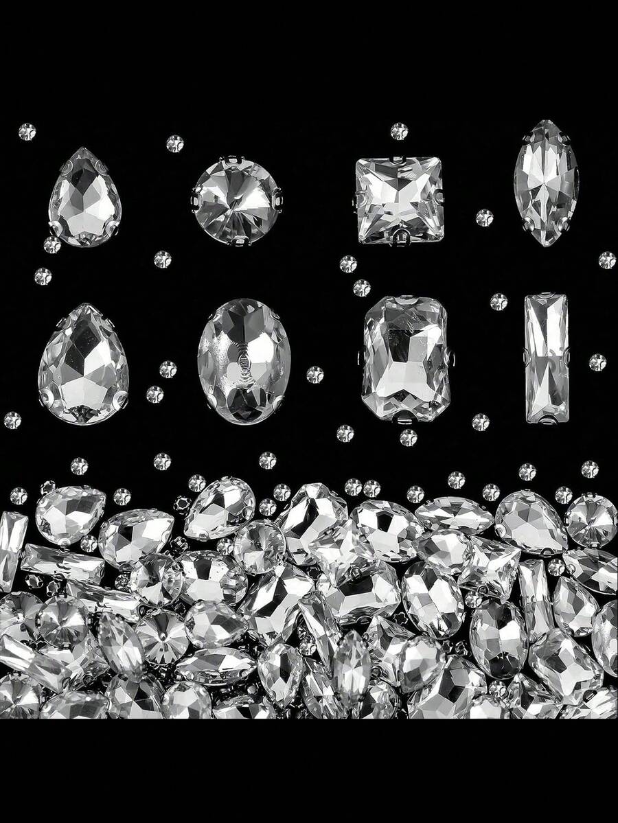 240 piezas de cristal de Rhinestone de gemas de formas mixtas, Rhinestones de garra plana transparente para joyería, ropa, zapatos y disfraces - transparente - Ver 1