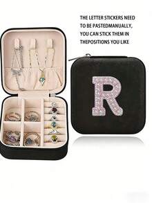 1pc Personalized Travel Jewelry Box - Travel Jewelry Box Birthday Gift For Women, Christmas Gift For Teenage Girls, Initial Travel Jewelry Box A-Z Jewelry Storage Box, Faux Diamond Pattern, Jewelry Organizer Box, PU Leather Waterproof Jewelry Box, Multi-Functional Jewelry Box, Compact Jewelry Box, Jewelry Storage Box, Portable Travel Jewelry Box, Large Capacity Jewelry Box, Minimalist Jewelry Box, Cosmetic Box, Makeup Storage Box, Nail Polish Storage Box - Multicolor - View 34