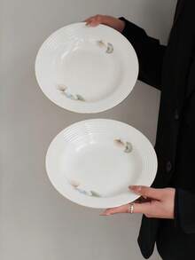 1件套银杏叶陶瓷餐盘，法式浮雕陶瓷餐盘，高端牛排盘，意面盘，8.6英寸西式餐盘，奢华下午茶及甜点盘，奶油白色 - 彩色 - 查看 4