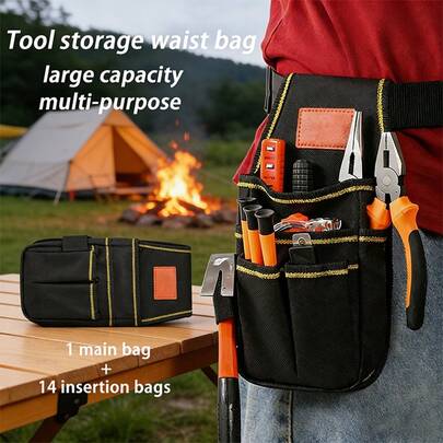 1个加厚耐用多层电工工具包，可调节腰带式重型收纳袋