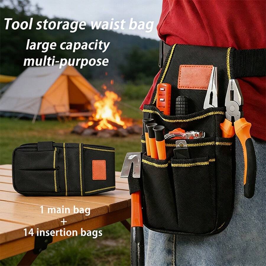 1 túi đựng dụng cụ thợ điện nhiều lớp dày dặn và bền chắc, có dây đeo thắt lưng điều chỉnh được, chịu tải nặng. - JH-801 Đen - Xem 1