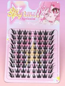 80 sợi mi giả kiểu lông chồn đen, cong chữ C, mi tự nhiên dạng phân đoạn để tự trang điểm, mi giả 3D hình nàng tiên cá hoạt hình, mi mắt mèo, mi giả nhẹ với dải trong suốt. - màu đen - Xem 4