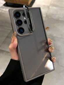 透明商务镜头隐藏式支架手机壳，适用于三星 Galaxy S26 Ultra S25 S24 Ultra S22 Ultra S23，亚克力透明防震保护套 - 灰色 - 查看 1