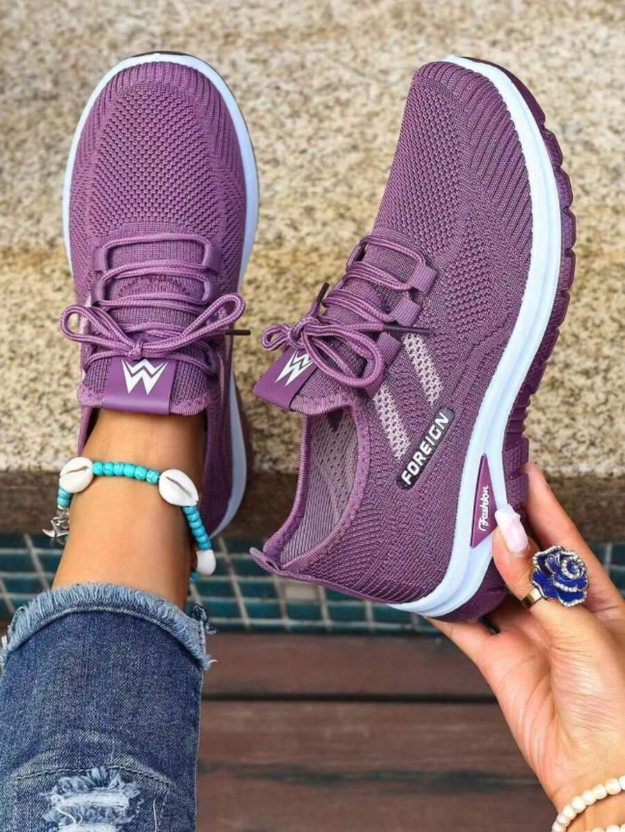Women's Orthopedic Comfort Slip-On Sneakers - With Arch Support And Skin-Friendly Foam, Breathable Knitted Fabric, All-Day Lightweight Walking Shoes, Non-Slip PVC Sole - Suitable For Nurses, Teachers, Standing And Running Errands, Orthopedic Shoes, Delicate Embossed Design, Exquisite Embroidery, Soft Cushioning, Comfortable For Long Hours Of Standing - 升級紫色 - 查看 1
