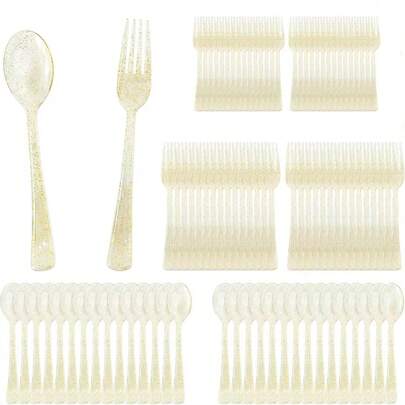 Set di posate riutilizzabili color oro rosa, include forchetta e cucchiaio, adatto per feste, eventi all'aperto, riunioni di famiglia, matrimoni, vacanze, torte e insalate