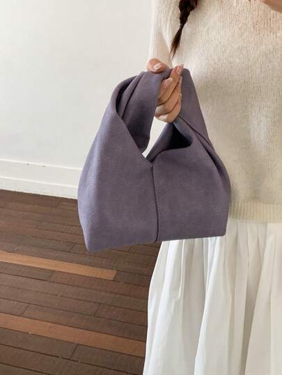 紫色春日PU皮革褶皱云朵手提包，简约百搭，适合女士约会