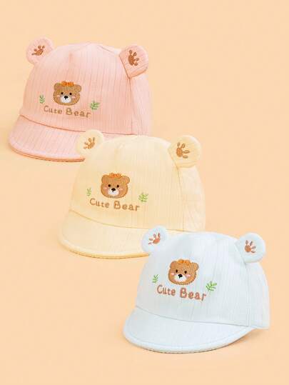 1pc Cute Cartoon Bear Embroidered Baby Baseball Cap, Lightweight Breathable Sun Hat For 6-12 Months Infants, Suitable For Daily Outings In Spring/Summer