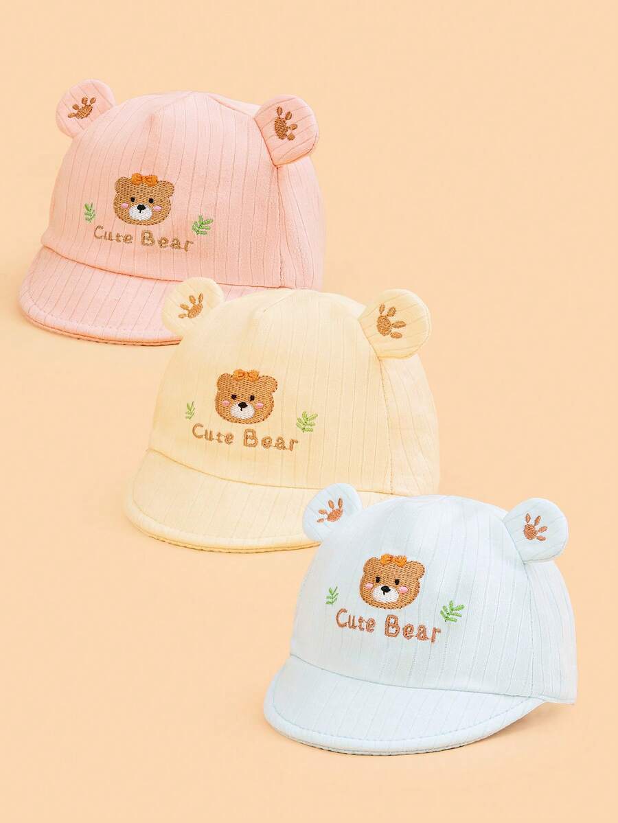 1 pieza Gorra de béisbol para bebé con bordado de oso de dibujos animados, sombrero ligero y transpirable para el sol, adecuado para salidas diarias en primavera/verano para bebés de 6 a 12 meses - Multicolor - Ver 1