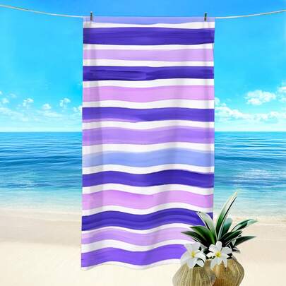 1 chiếc khăn tắm biển in sọc tím, siêu thấm hút, nhanh khô, lý tưởng cho bơi lội, cắm trại ngoài trời và du lịch.