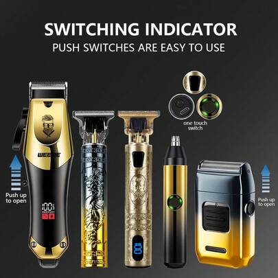  WEEME 4pcs/3pcs/2pcs/1pc Men's Professional Haircut Scissors Set, Cordless All-In-One Grooming Kit Includes Beard Trimmer, Nose Hair Trimmer And Foil Shaver, Men's Grooming Gift Set