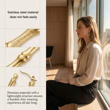 304 Stainless Steel Simple U-Shaped Bamboo Knot Design Earrings, Fashionable & Unique, Durable & Fade-Resistant, Suitable For Women - Gold - View 2