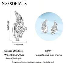 银色天使翅膀耳钉，镶嵌立方氧化锆，优雅羽毛造型水钻耳环，适合女性日常佩戴和派对佩戴 - 銀色 - 查看 5