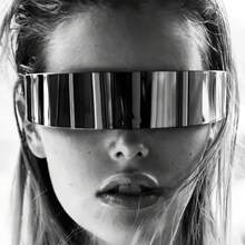 1 Party Glasses - Future Tech Themed Fashion Glasses For Women, Shiny Reflective PC Material, Photo Prop, Suitable For Parties And Sci-Fi Events, Futuristic Glasses With Polymer Lenses - Silver - View 3