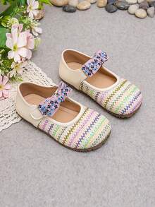 Girls' Woven Bowknot Casual Shoes, Spring/Autumn New Arrival, Soft Sole Anti-Slip Toddler Shoes, Artistic Style Children Princess Shoes - Beige - View 4