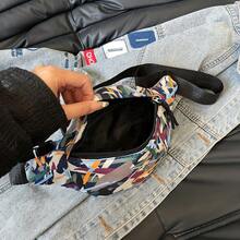 大容量印花腰包，轻便防水尼龙胸包，户外休闲斜挎包，可调节肩带 - 彩色 - 查看 7