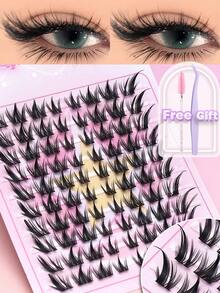 80 sợi mi giả kiểu lông chồn đen, cong chữ C, mi tự nhiên dạng phân đoạn để tự trang điểm, mi giả 3D hình nàng tiên cá hoạt hình, mi mắt mèo, mi giả nhẹ với dải trong suốt. - màu đen - Xem 7