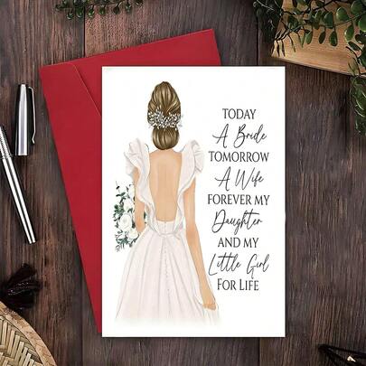 1pc Funny Daughter Wedding Card - Elegant Bride Back View Design With "Today I Marry A Wife, Forever My Daughter & Little Girl For Life" Message - Heartfelt Keepsake Gift For Daughter's Wedding Day, Bridal Shower, - Best Daughter Ever Present