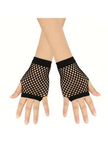 1 Pair Women's Elegant Tulle Gloves, Stretchy Breathable Soft Skin-Friendly Dressy Gloves, Versatile Fashion Outfit Accessories For Bride Wedding, Party, Club, Prom, Stage Performance & Photoshoot - Half Finger - Red - View 8