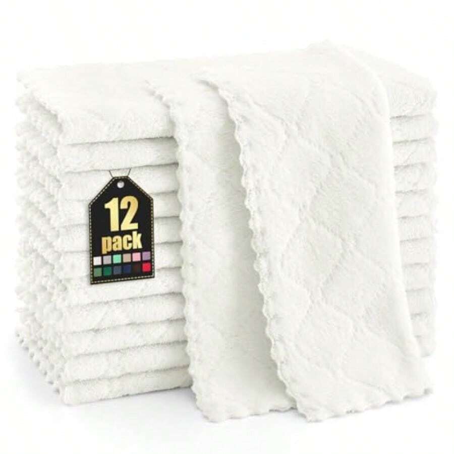 Homaxy - Paquete de 12 paños de cocina 10 x 10 pulgadas blanco súper suaves y absorbentes de terciopelo coral paño de limpieza de microfibra de secado rápido sin pelusa paños de cocina para el - Blanco - Ver 1