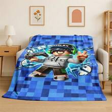 Cartoon R-Robloxs Game Gamer Flannel Blanket Soft Warm Throw Blanket For Bedroom Living Room Bed Travel Camping Picnic Gift.Jpg - trắng - Xem 1