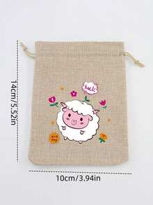 5/10pcs Eid Al-Adha Gift Bags, Linen Drawstring Bags With Sheep Decor, Suitable For Eid Al-Adha Party Gifts - Little Sheep - View 2