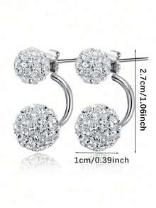 2pcs Shambhala Full Rhinestone Ball Stud Earrings, Sparkling Everyday Wear For Women - Silver - View 6