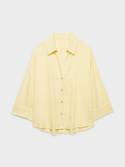 YROOE Blouse décontractée mode femme, polyvalente, minimaliste/décontractée chic/trajet quotidien/élégante, chemise ample à manches longues et col léger - Jaune clair d'été