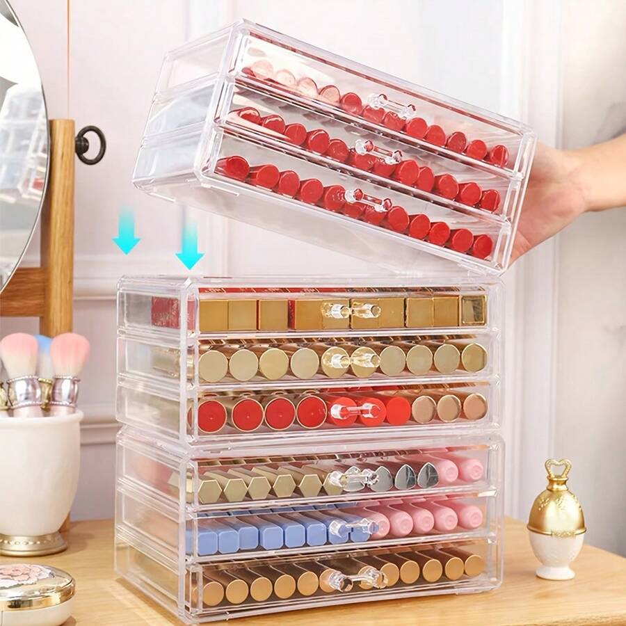 1 hộp đựng đồ trang điểm 3 tầng trong suốt, hộp đựng mỹ phẩm bằng acrylic, hộp đựng đồ chăm sóc da và trang điểm để bàn. - Kiểu đơn - Xem 1