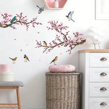 Branching Bird Cherry Blossom Wall Stickers Self-Adhesive Living Room Home Decor Wall Decals Entrance Decorative Beautification - Multicolor - View 6